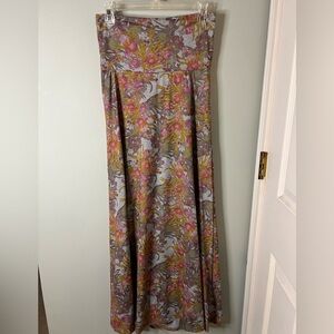LuLaRoe Floral Maxi Skirt in Pink, Gold & Gray
